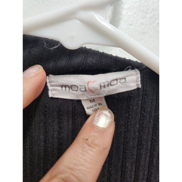 Moa Moa Womens Crop Top Size Medium Black Ribbed Collared Long Sleeve Pullover - Picture 3 of 5